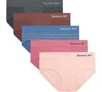 Reebok Hipster Panties for Women - 5 Pack Stretch Performance Seamless Underwear with Relaxed Tagless Waist (S-XL), Blue Stripe Melange/Lotus/Charcoal Heather/Lilas/Deep Taupe, L