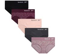 Reebok Hipster Panties for Women - 5 Pack Stretch Performance Seamless Underwear with Relaxed Tagless Waist (S-XL), Size Medium, Jacquard/Blackened Pearl/Lotus/Grapewine/Black