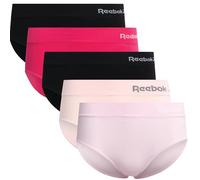 Reebok Hipster Panties for Women - 5 Pack Stretch Performance Seamless Underwear with Relaxed Tagless Waist (S-XL), Size Large, Black/Dusty Rose/Raspberry Pink/Pink Lady/Grey Melange
