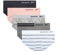 Reebok Hipster Panties for Women - 5 Pack Stretch Performance Seamless Underwear with Relaxed Tagless Waist (S-XL), Jacquard/White Stripe/Lotus/Blackened Pearl/Sharkskin, S