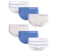 Reebok Hipster Panties for Women - 6 Pack Stretch Performance Seamless Underwear with Relaxed Tagless Waist (S-XL), Natural/White Stripe/Coronet Blue, S