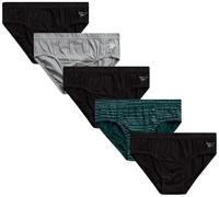 Reebok Low Rise Mens Briefs - 5 Pack Soft Cotton Underwear with Supportive Contour Pouch - Supportive Fit for Everyday Wear, Black/Light Grey/Emerald Green Stripes, S