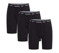Reebok Men’s Long Sports Trunks, Breathable Long Length Boxers with Branded Stretch Waistband - Pack of 3 Boxers for Men, Black, S