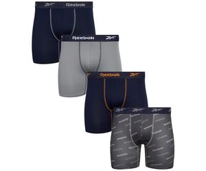 Reebok Men's Active Underwear - Sport Soft Performance Boxer Briefs (4 Pack) Size Medium Navy/Grey/Print