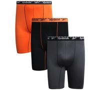 Reebok Men's Boxer Briefs - 3 Pack Long Leg Soft Performance Boxers for Men - Big and Tall Mens Underwear Pack (2XL - 4XL), Blackened Pearl/Black/Burnt Orange, 4XL