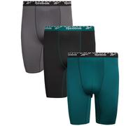 Reebok Men's Boxer Briefs - 3 Pack Long Leg Soft Performance Boxers for Men - Big and Tall Mens Underwear Pack (2XL - 4XL), Sharkskin/Black/Teal, 3XL