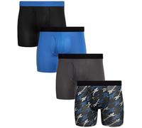 Rebook Men's Boxer Briefs - 4 Pack Moisture Wicking Stretch Performance Underwear Boxers with Functional Fly Pouch (S-XL), Size Medium, Black/Blue/Charcoal/Printed Black