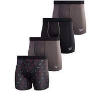 Reebok Mens Boxer Briefs - 4 Pack Stretch Performance Mens Underwear Boxers with Functional Fly Pouch (Sizes: S-XL), Grey/Black/Print, L
