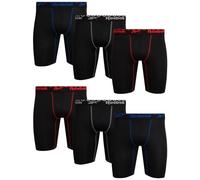 Reebok Men's Boxer Briefs - 6 Pack Sport Soft Performance Long Leg Underwear Boxers for Men with Mesh Fly Pouch (Sizes: S-XL), Size Medium, Black With Colored Trim