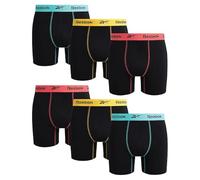 Reebok Mens Boxer Briefs - 6 Pack Stretch Moisture Wicking 6” Inseam Mens Underwear with Contour Pouch Boxers for Men, Size X-Large, True Black With Contrast Stitch