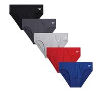 Reebok Mens Low Rise Briefs - 5 Pack Athletic Performance Mens Underwear Briefs with Contour Support Pouch for Gym Daily Wear, Black/Dark Grey/Tomato Red/Metallic Grey/Cobalt Blue, S