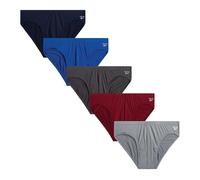 Reebok Mens Low Rise Briefs - 5 Pack Athletic Performance Mens Underwear Briefs with Contour Support Pouch for Gym Daily Wear, Navy/Red/Blue/Grey, XL