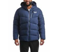 Reebok Men's Puffer Jacket - Comfort Stretch Insulated Puffer Jacket with Hood - Warm Hooded Jackets for Men (S-XXL), Vector Navy, Large