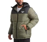 Reebok Men's Puffer Jacket - Heavyweight Quilted Puffer Coat with Wide Hood - Weather Resistant Ski Jacket for Men (M-XXL), Black/Varsity Green, X-Large