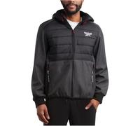 Reebok Men's Softshell Jacket - Lightweight Hooded Weather Resistant Jacket for Men with Nylon Quilted Chest (S-XXL), Charcoal Heather/Black, XL