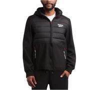 Reebok Men's Softshell Jacket - Lightweight Hooded Weather Resistant Jacket for Men with Nylon Quilted Chest (S-XXL), Black/Black, L