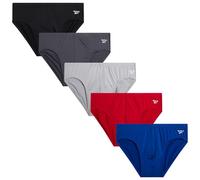 Reebok Men's Briefs - 5 Pack Quick Dry Low Rise Performance Underwear Briefs - Soft Stretch Athletic Men's Bikini Briefs S-XL, Blackblackened Pearlsalsaalloyblue, S