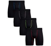 Reebok Men's Underwear - Performance Boxer Briefs with Fly Pouch (4 Pack), Size Small, All Black
