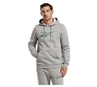 Reebok Men's Vector Fleece Hooded Sweatshirt, medium grey heather/harmony green, XS