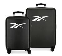 Reebok Portland Luggage Set, Black, 55/68 cm, Hard ABS, Side Combination Lock, 104 L, 6 kg, 4 Double Wheels, Hand Luggage