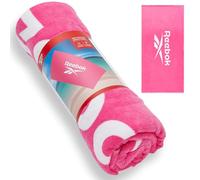 Reebok Positano Beach Towel | Cotton Beach Towel with Velour Facing | Large Beach Towel for Adults | Quick-Dry & Soft | For Pool, Sun Lounger & Holiday Essentials | 70 x 140cm | Atomic Pink
