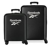 Reebok Roxbury Suitcase Set, Black, 55/70 cm, Hard ABS, Integrated TSA Lock, 119.4 L, 6 kg, 4 Double Wheels, Hand Luggage