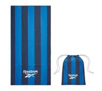 Reebok Sand Free Beach Towel - Quick Dry Microfibre Towel | Lightweight & Compact | Includes Carry Bag | Large Travel Towel for Pool, Gym & Travel Essentials - 90 x 180cm, Navy/Blue Stripe