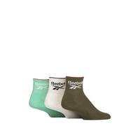 Reebok Unisex 'Essentials' Ankle Socks - Mens & Ladies, Plain with Logo, Cotton, Arch Supports, Cushioned, 3 Pair Multipack UK Size Range 2.5-10 Khaki Green/White/Teal 8.5-10 UK