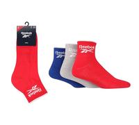 Reebok Unisex 'Essentials' Ankle Socks - Mens & Ladies, Plain with Logo, Cotton, Arch Supports, Cushioned, 3 Pair Multipack UK Size Range 2.5-10 Red/Grey/Blue 8.5-10 UK