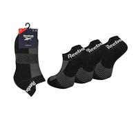 Reebok Unisex 'Essentials' Trainer Sock - Mens & Ladies, Cotton, Sports Use, Cushioned, Arch Support, Plain, Pull-up Heel, 3 Pair Multipack UK Size Range 2.5-10 Black 6.5-8 UK