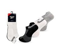 Reebok Unisex 'Essentials' Trainer Sock - Mens & Ladies, Cotton, Sports Use, Cushioned, Arch Support, Plain, Pull-up Heel, 3 Pair Multipack UK Size Range 2.5-10 White/Grey/Black 6.5-8 UK