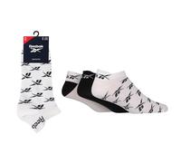 Reebok Unisex 'Essentials' Trainer Socks - Mens & Ladies, Patterned Logo Print, Cotton, with Arch Support, 3 Pair Multipack UK Size Range 2.5-10 White/Black/White 6.5-8 UK