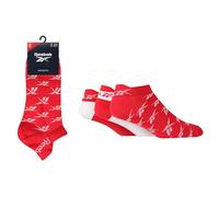 Reebok Unisex 'Essentials' Trainer Socks - Mens & Ladies, Patterned Logo Print, Cotton, with Arch Support, 3 Pair Multipack UK Size Range 2.5-10 Red/White/Red 6.5-8 UK