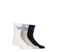 Reebok Unisex 'Foundation' Crew Socks - Mens & Ladies, Cotton, Cushioned, Ribbed, Plain with Logo, 3 Pair Multipack UK Size Range 2.5-12.5 White/Grey/Black 6.5-8 UK