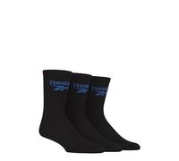 Reebok Unisex 'Foundation' Crew Socks - Mens & Ladies, Cotton, Cushioned, Ribbed, Plain with Logo, 3 Pair Multipack UK Size Range 2.5-12.5 Black 6.5-8 UK