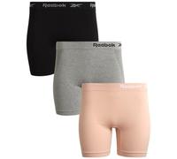 Reebok Women?s Underwear ? Long Leg Seamless Slip Short Boyshort (3 pack), Size Small, Rose Dust/Grey/Black
