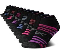 Reebok Women's Athletic Socks - Performance Low Cut Socks (12 Pack), Multi Stripes Black, 3.5-9 UK