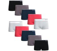 Reebok Women's Boy Shorts Underwear - 10 Pack Stretch Performance Boyshort Panties - Seamless Underwear for Women (S-XXL), Fig/Denim/Coral/White Stripe/Black, S