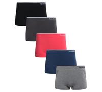 Reebok Women's Boy Shorts Underwear - 5 Pack Stretch Performance Boyshort Panties - Seamless Underwear for Women (S-XXL), Grey/Denim/Coral/Blackened Pearl/Black, L