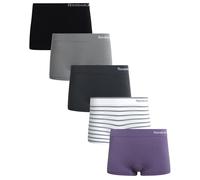 Reebok Women's Boy Shorts Underwear - 5 Pack Stretch Performance Boyshort Panties - Seamless Underwear for Women (S-XXL), White Stripe/Cadet/Sharkskin/Blackened Pearl/Black, L