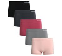 Reebok Women's Boy Shorts Underwear - 5 Pack Stretch Performance Boyshort Panties - Seamless Underwear for Women (S-XXL), Blackened Pearl/Lotus/Foxglove/Sharkskin/Black, M