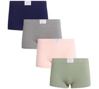 Reebok Women's Boy Shorts Underwear - 4 Pack Ribbed and Cut Out Boyshorts Panties - Seamless Underwear for Women (S-XL), Sage Green/Grey/Pink/Blue-rib, L