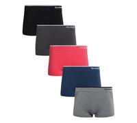 Reebok Women's Boy Shorts Underwear - 5 Pack Stretch Performance Boyshort Panties - Seamless Underwear for Women (S-XXL), Grey/Denim/Coral/Blackened Pearl/Black, XXL