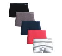 Reebok Women's Boy Shorts Underwear - 5 Pack Stretch Performance Boyshort Panties - Seamless Underwear for Women (S-XXL), Fig/Denim/Coral/White Stripe/Black, M