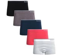Reebok Women's Boy Shorts Underwear - 5 Pack Stretch Performance Boyshort Panties - Seamless Underwear for Women (S-XXL), Fig/Denim/Coral/White Stripe/Black, L