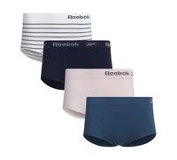 Reebok Womens Briefs Underwear - 4 Pack Seamless Stretch Performance High Cut or Boyshorts Panties for Women (Sizes: S-XL), Dark Denim Jacquard/Orchid Hush/Evening Blue/White Stripe Melange, S