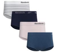 Reebok Womens Briefs Underwear - 4 Pack Seamless Stretch Performance High Cut or Boyshorts Panties for Women (Sizes: S-XL), Dark Denim Jacquard/Orchid Hush/Evening Blue/White Stripe Melange, S