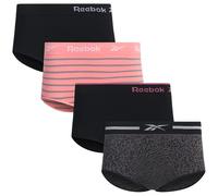 Reebok Women’s Underwear - Seamless High Waist Brief Panties (4 Pack), Black/Rose/Stripe, S