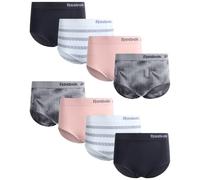 Reebok Women's Briefs Underwear - 8 Pack Seamless Stretch Performance High Cut or Boy Shorts Panties for Women (Sizes: S-XL), Grey Jacquard/Lotus/White-grey Stripes/Blackened Pearl, M