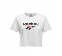 Reebok Womens Cropped T Shirt Large UK 16-18 White Vector Logo Jersey Top Gym